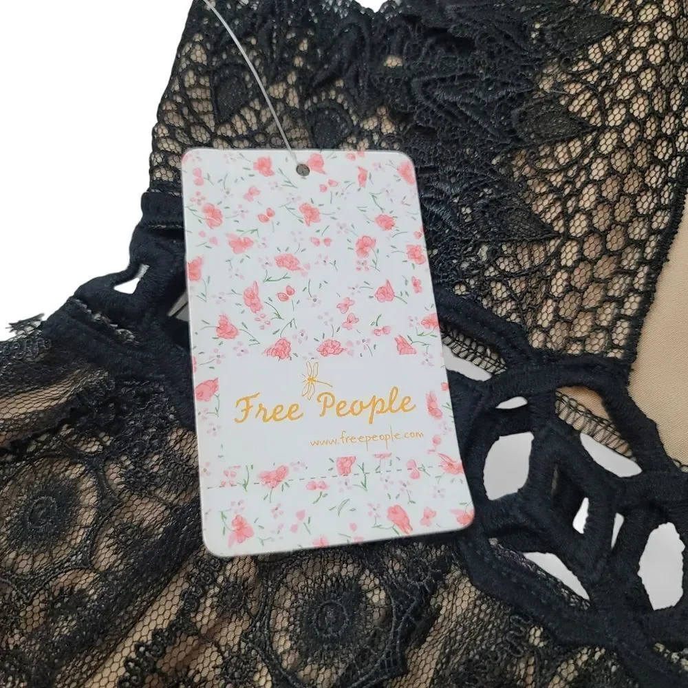 NEW Free People Forever Lace Embroidered Open Back Babydoll Black Dress Size 8